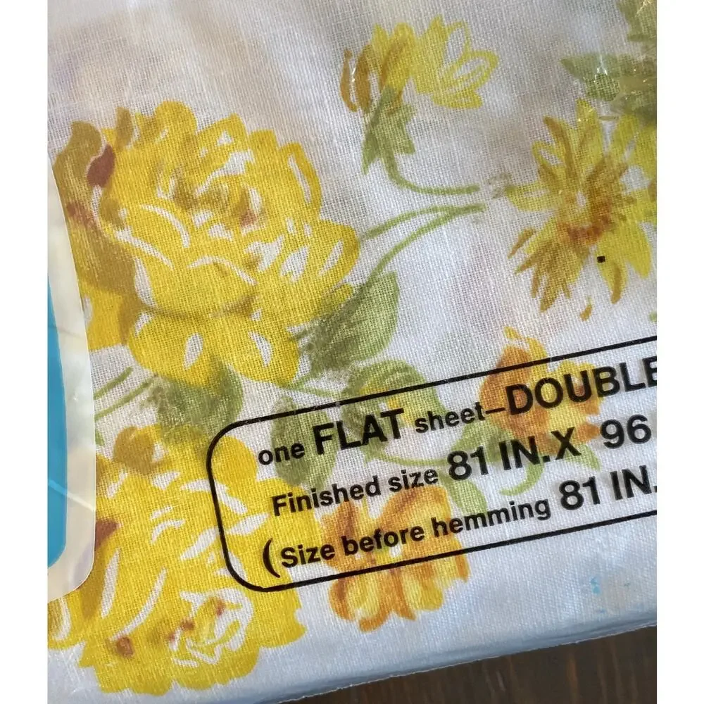Vintage JC Penney Fashion Manor Muslin Yellow Floral Flat Sheet Full NOS NIP